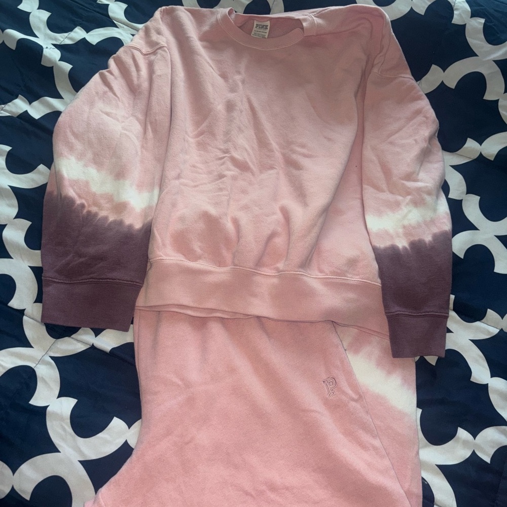 Pink and Purple Tie-Dye Sweatshirt and Pants Set VS pink xl